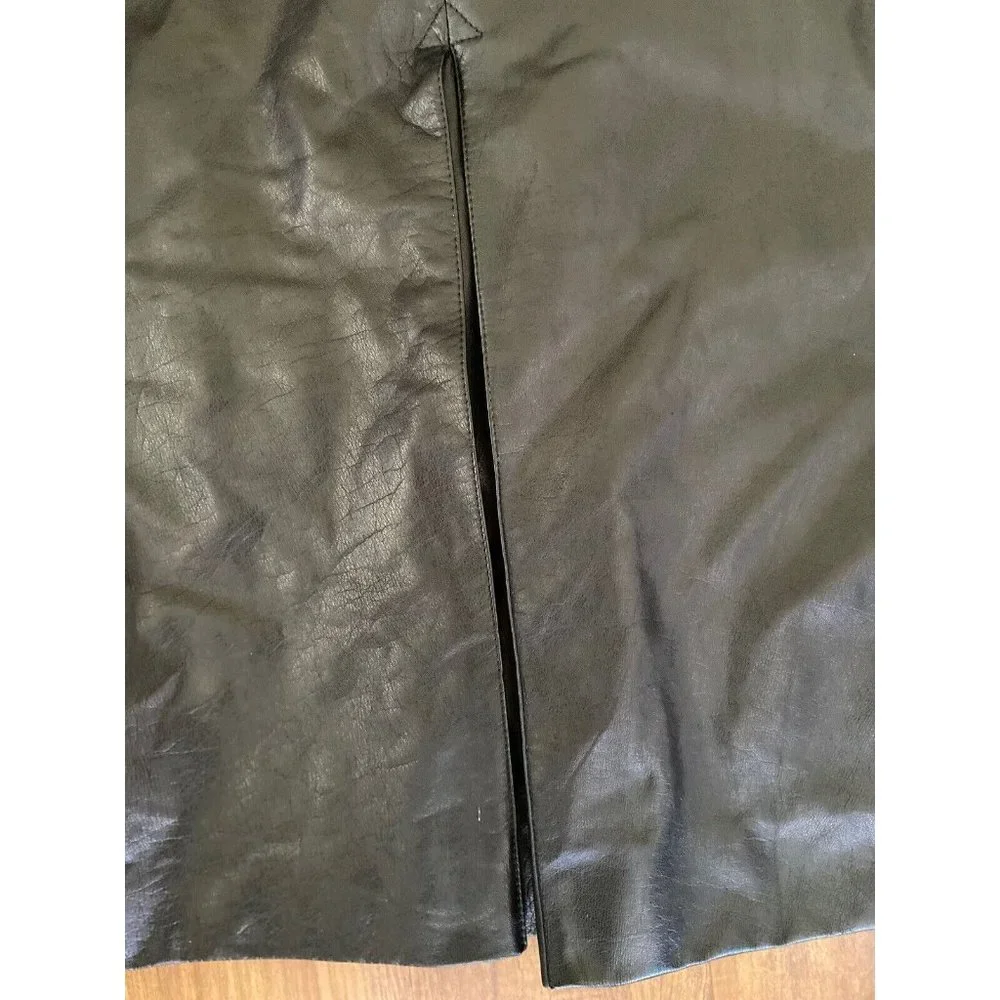 Beged -Or Israel‎ Vintage Black Midi Pleat Leather Pencil Skirt 14 More Like 6